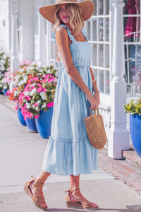 KaleaBoutique Stylish Solid Color Ruffle Trim High Waist Sleeveless Maxi Dress - KaleaBoutique.com