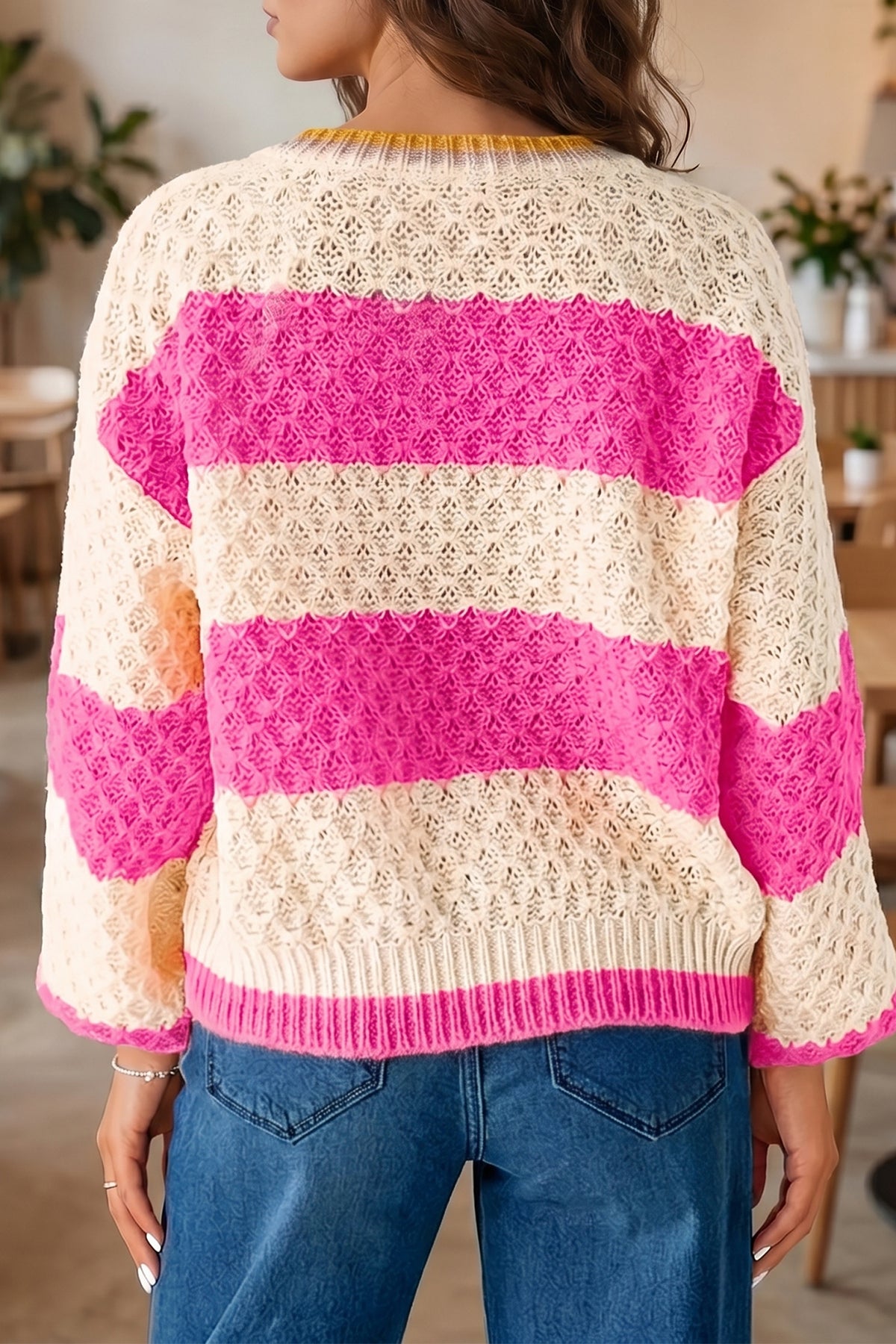 Striped Colorblock Texture Drop Shoulder Sweater - KaleaBoutique.com