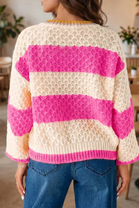 Striped Colorblock Texture Drop Shoulder Sweater - KaleaBoutique.com