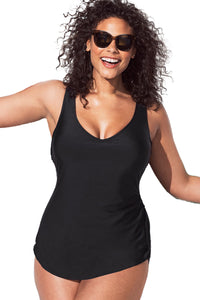 Solid Color U Neck Padded Plus Size One Piece Swimsuit - KaleaBoutique.com