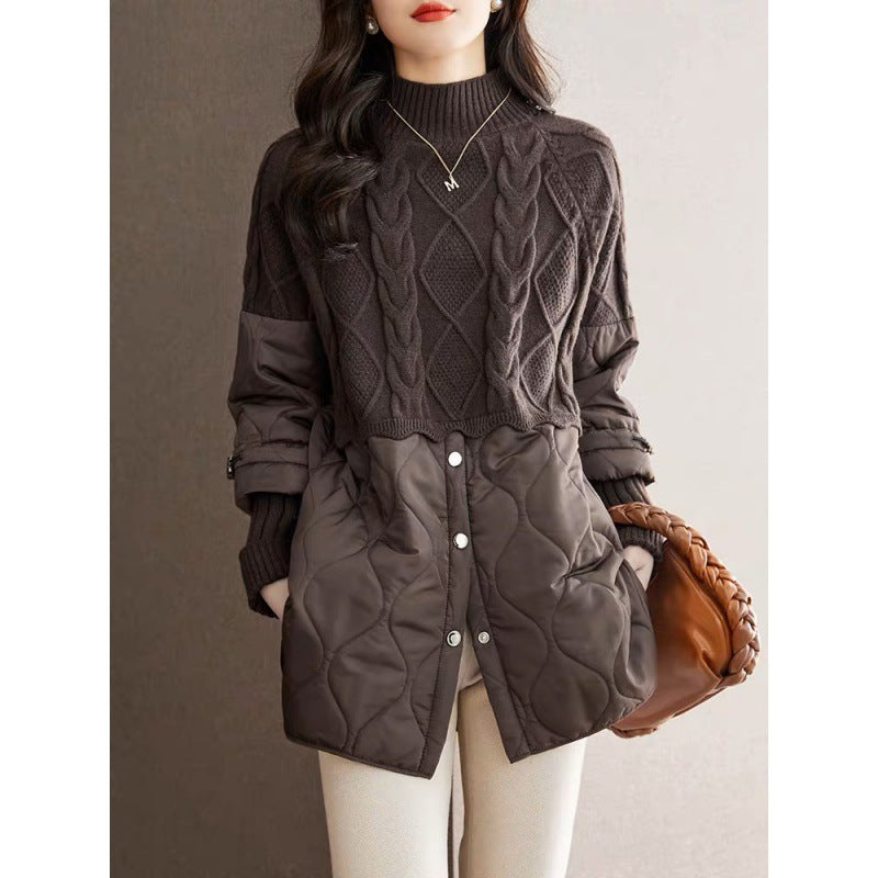 Women's High-Neck Cable-Pattern Quilted-Panel Longline Pullover - KaleaBoutique.com