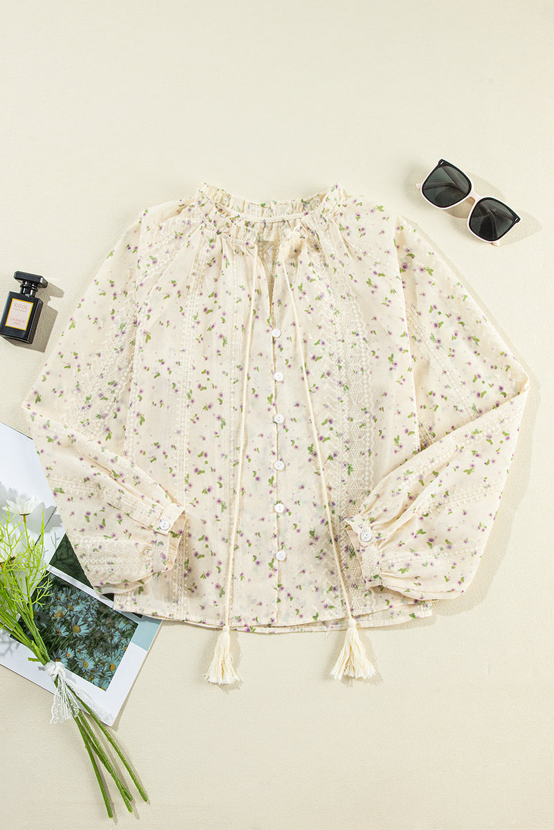 KaleaBoutique Floral Embroidered Lace Bubble Sleeve Shirt - KaleaBoutique.com