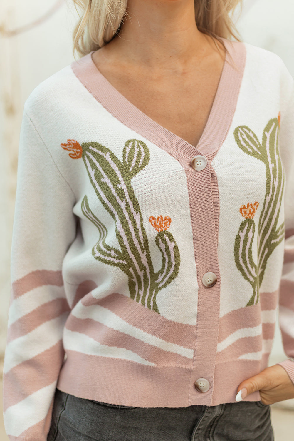 KaleaBoutique Stylish Desert Cactus Buttoned Front Sweater Cardigan - KaleaBoutique.com