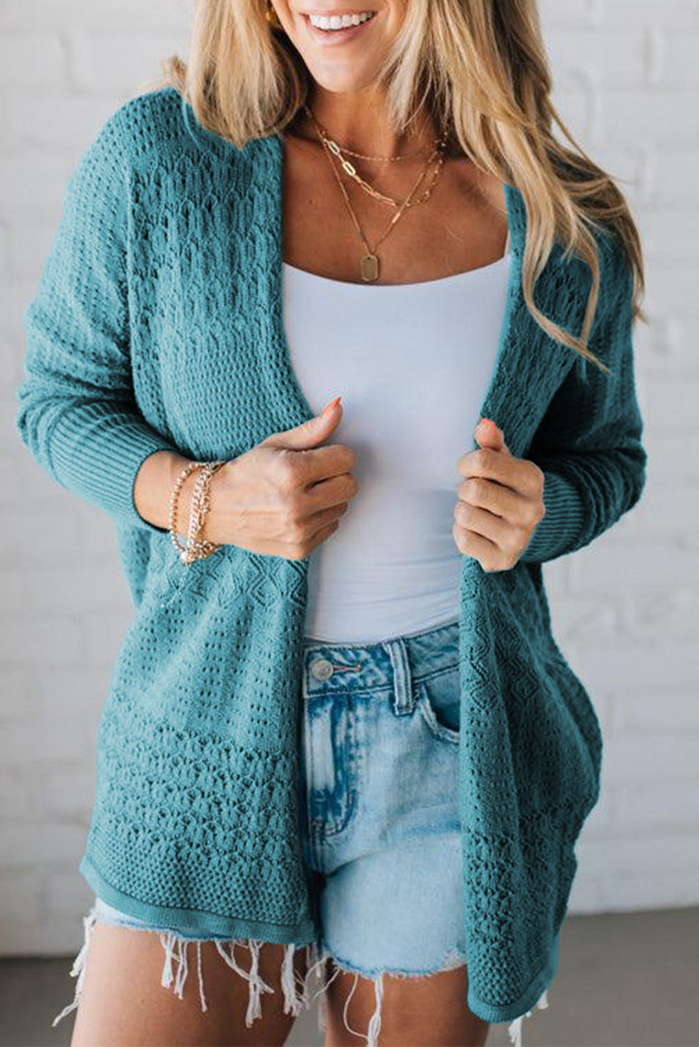 KaleaBoutique Stylish Mix Pattern Hollowed Knit Open Front Cardigan - KaleaBoutique.com