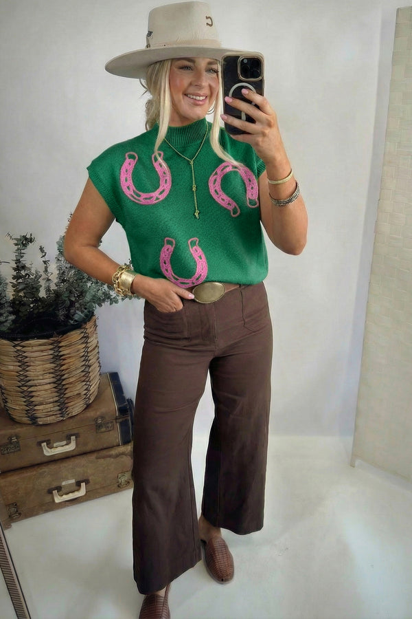 KaleaBoutique Comfortable Corded Horseshoes Ribbed Trim Mock Neck Short Sleeve Sweater - KaleaBoutique.com