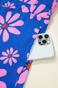 Floral Striped Quarter Zip Cap Sleeve Drawstring Waist Mini Dress - KaleaBoutique.com