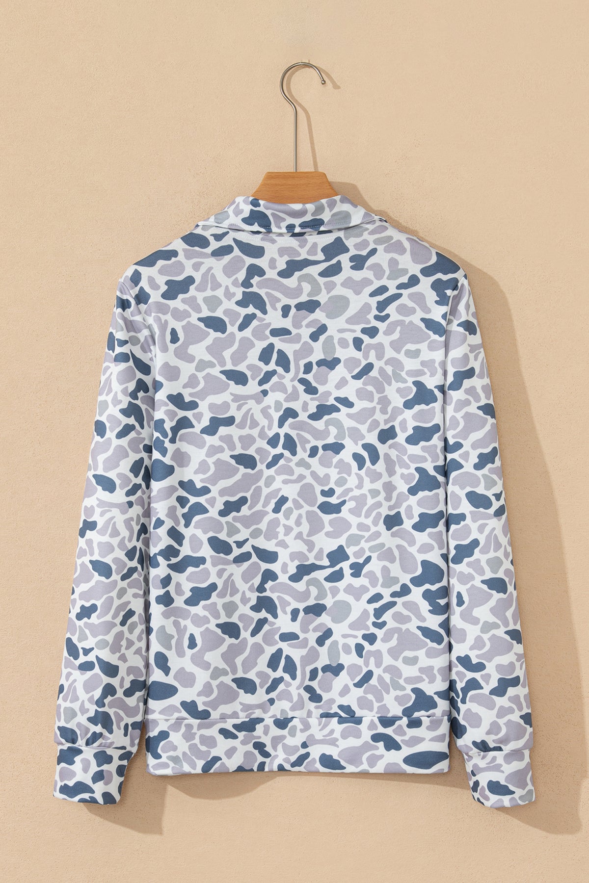Camouflage Print Kangaroo Pocket Zip Collar Pullover Sweatshirt - KaleaBoutique.com