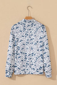 Camouflage Print Kangaroo Pocket Zip Collar Pullover Sweatshirt - KaleaBoutique.com