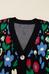 KaleaBoutique Stylish Floral Print V Neck Buttoned Short Cardigan Sweater - KaleaBoutique.com