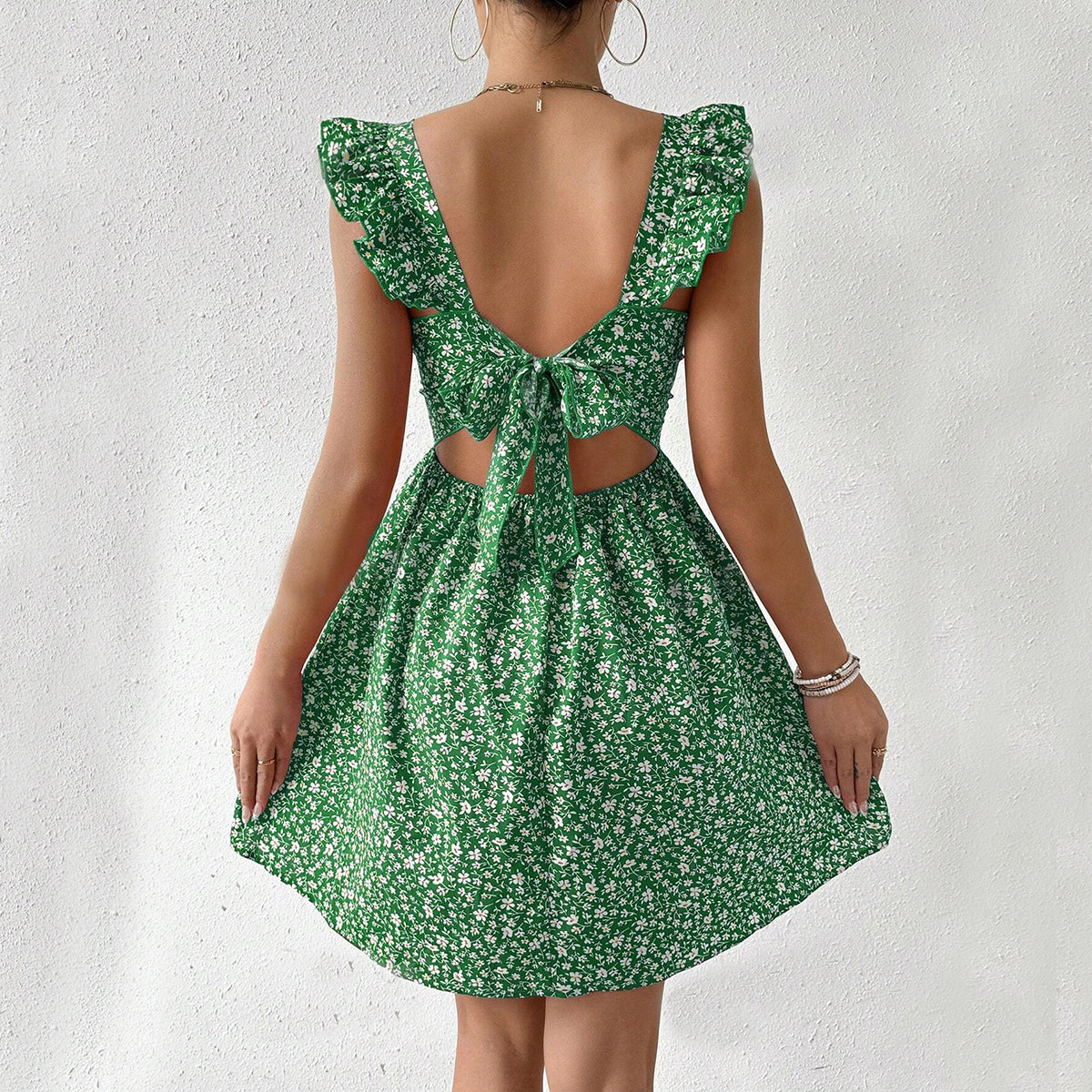 Women's Square-Neck Ruffle-Strap A-Line Mini Dress - KaleaBoutique.com