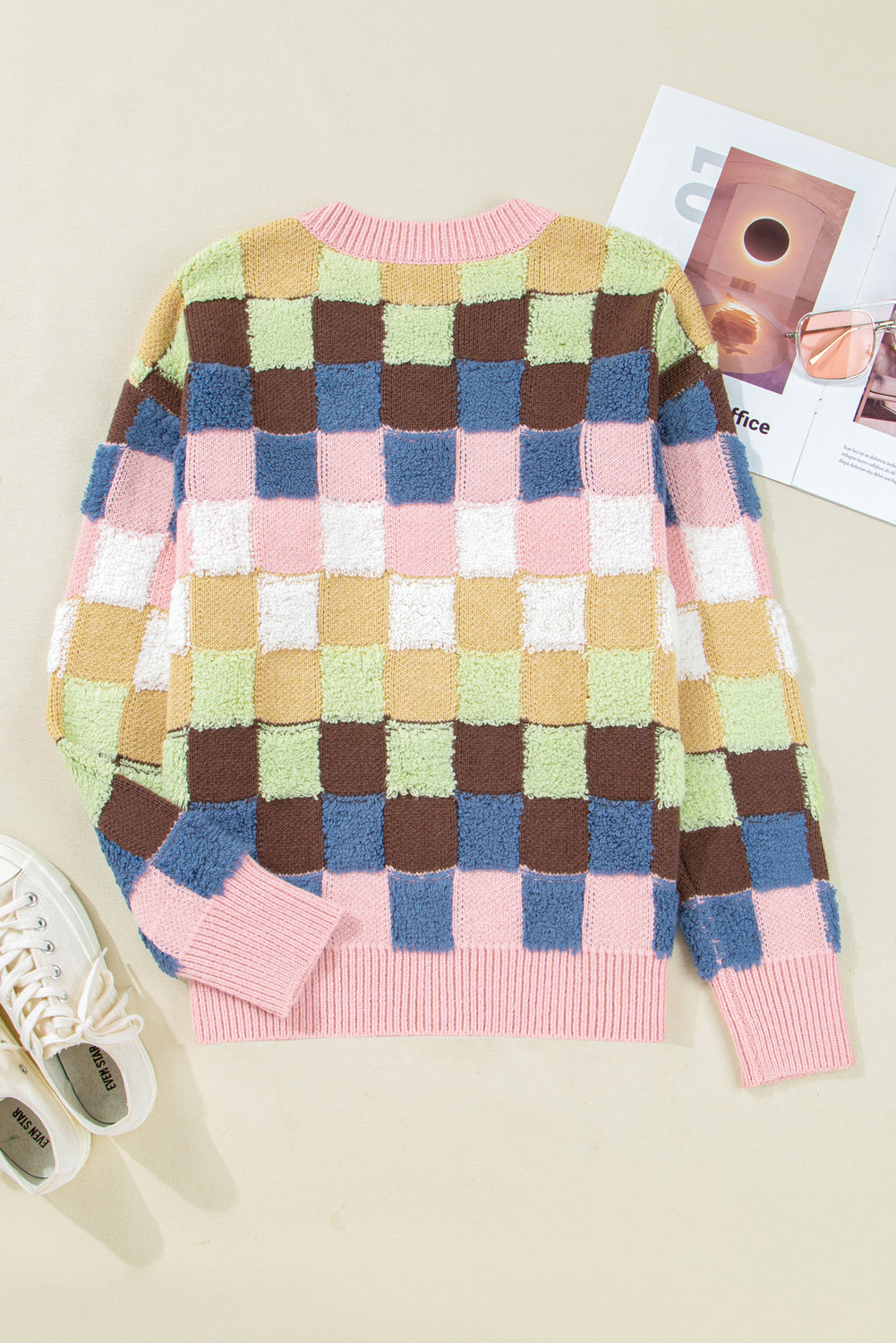 KaleaBoutique Stylish Plush Checkered Pattern Button Front Cardigan Sweater - KaleaBoutique.com