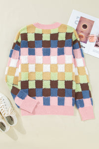 KaleaBoutique Stylish Plush Checkered Pattern Button Front Cardigan Sweater - KaleaBoutique.com