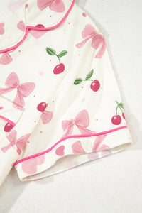 KaleaBoutique Comfortable Bow Fruit Print Contrast Pipping Short Pajamas Set - KaleaBoutique.com