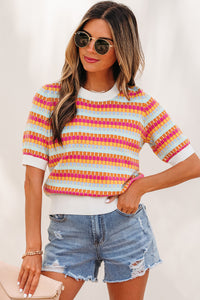 KaleaBoutique Stylish Abstract Striped Knit Short Sleeve Sweater - KaleaBoutique.com