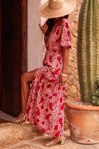 KaleaBoutique Stylish Paisley Print Side Slit Puff Sleeve High Waist Maxi Dress - KaleaBoutique.com