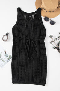 Crochet Hollow-out Sleeveless Beach Dress with Drawstring - KaleaBoutique.com