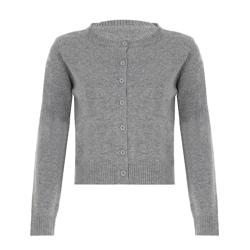 Women's Round-Neck Button-Front Cardigan with Ribbed Trim - KaleaBoutique.com
