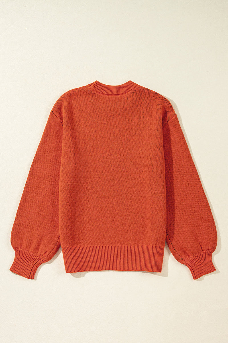 KaleaBoutique Halloween Pumpkin Face Pattern Drop Shoulder Sweater - KaleaBoutique.com