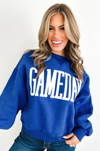 KaleaBoutique Comfortable GAMEDAY Embroidered Patch Pattern Casual Shift Sweatshirt - KaleaBoutique.com