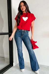 KaleaBoutique Comfortable Valentine Heart Graphic Cropped Short Sleeve Sweater - KaleaBoutique.com