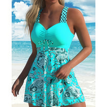 Women's Paisley Print Ruched Swim Dress and Shorts 2 PC Tankini Set - KaleaBoutique.com