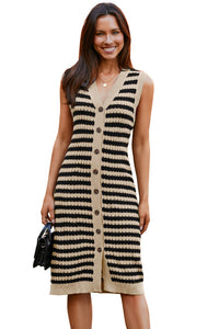 KaleaBoutique Stylish Buttoned Front Pencil Midi Sleeveless Sweater Dress - KaleaBoutique.com