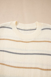 KaleaBoutique Comfortable Striped Print Drop Shoulder Shift Sweater Mini Dress - KaleaBoutique.com