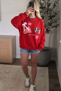 KaleaBoutique Stylish Gingham Patch Embroidered Rugby Game Day Stars Sweatshirt - KaleaBoutique.com
