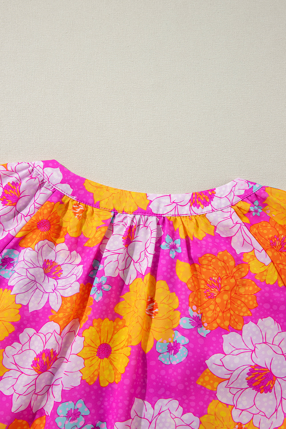 KaleaBoutique Floral Print Flounce Sleeve Notched Neck Blouse - KaleaBoutique.com