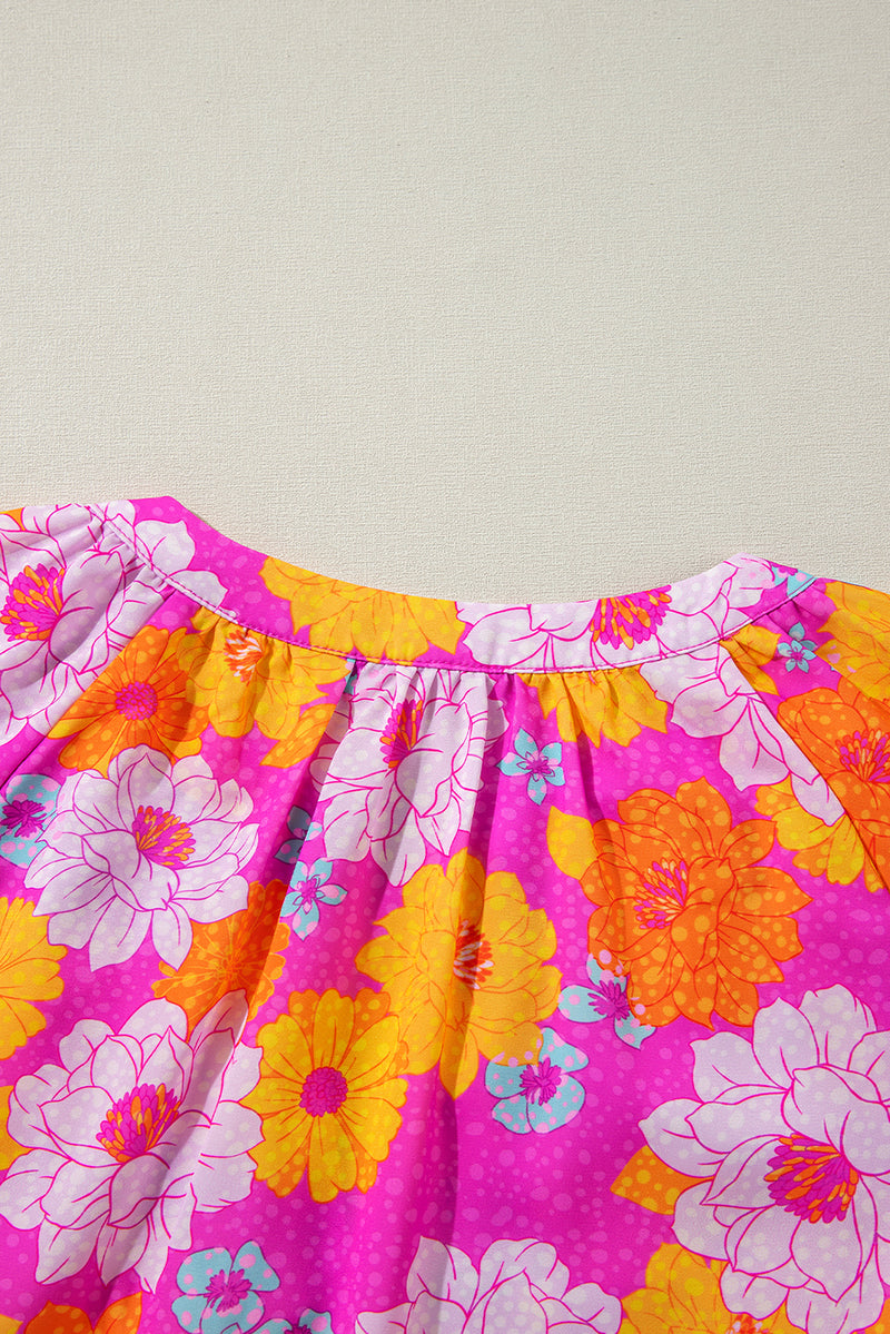 KaleaBoutique Floral Print Flounce Sleeve Notched Neck Blouse - KaleaBoutique.com