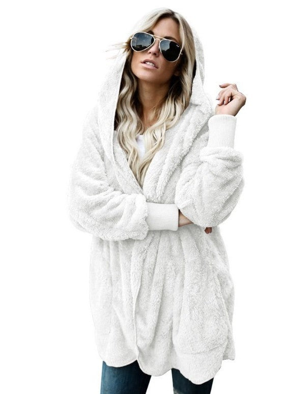 Women's Hooded Plush-Texture Longline Coat - KaleaBoutique.com