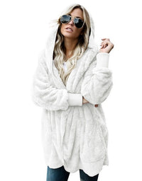 Women's Hooded Plush-Texture Longline Coat - KaleaBoutique.com