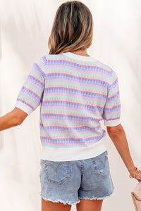 KaleaBoutique Comfortable Abstract Striped Knit Short Sleeve Sweater - KaleaBoutique.com