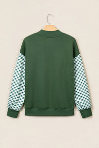 Gingham Plaid Sleeve Colorblock Oversized Pullover Sweatshirt - KaleaBoutique.com