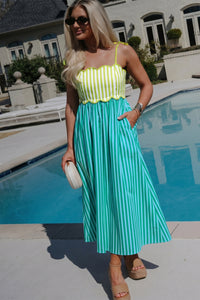 KaleaBoutique Stylish Scalloped Contrast Patchwork Knot Strap Midi Dress - KaleaBoutique.com