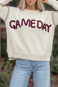 Drop Shoulder Game Day Letter Print Pullover Sweater - KaleaBoutique.com