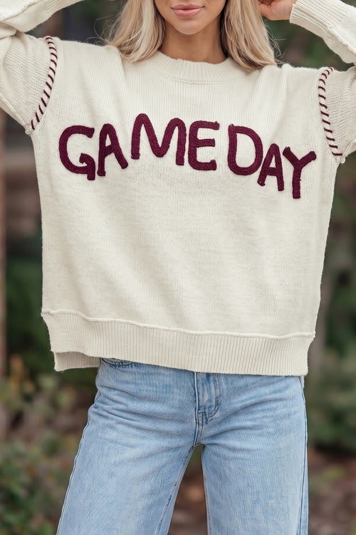 KaleaBoutique Drop Shoulder Game Day Letter Print Pullover Sweater - KaleaBoutique.com