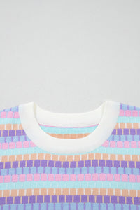 KaleaBoutique Comfortable Abstract Striped Knit Short Sleeve Sweater - KaleaBoutique.com