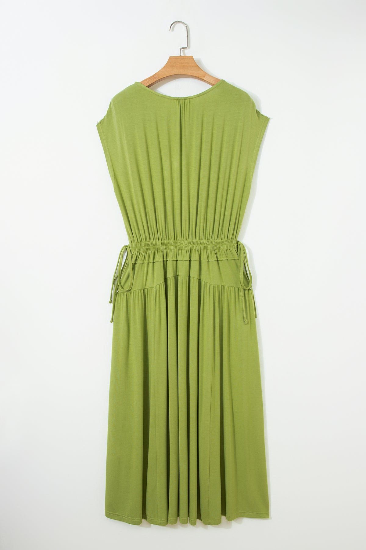 KaleaBoutique Comfortable Solid V Neck Cap Sleeve Tunic Elastic Waist Versatile Maxi Dress - KaleaBoutique.com