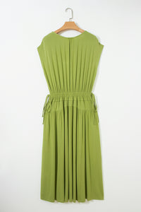 KaleaBoutique Comfortable Solid V Neck Cap Sleeve Tunic Elastic Waist Versatile Maxi Dress - KaleaBoutique.com