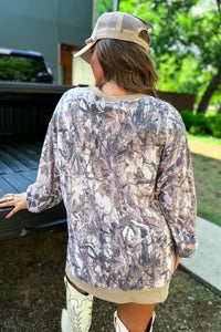 KaleaBoutique Comfortable Abstract Camo Print Colorblock Trim Side Split Tunic Sweatshirt - KaleaBoutique.com