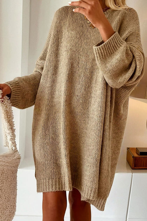 KaleaBoutique Comfortable Exposed Seam Drop Shoulder Oversize Sweater Mini Dress - KaleaBoutique.com
