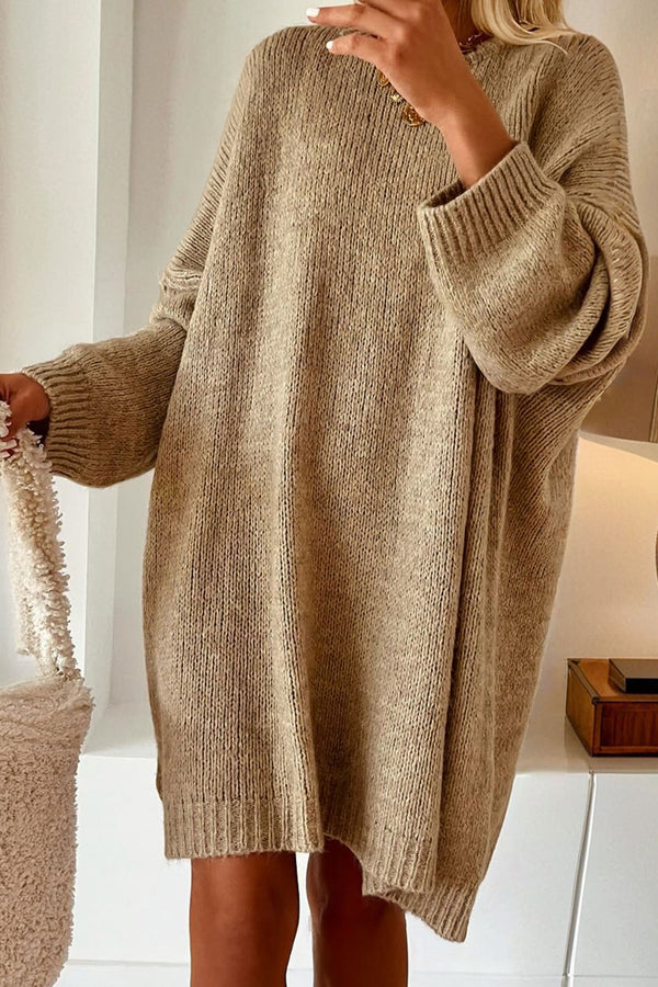 KaleaBoutique Comfortable Exposed Seam Drop Shoulder Oversize Sweater Mini Dress - KaleaBoutique.com