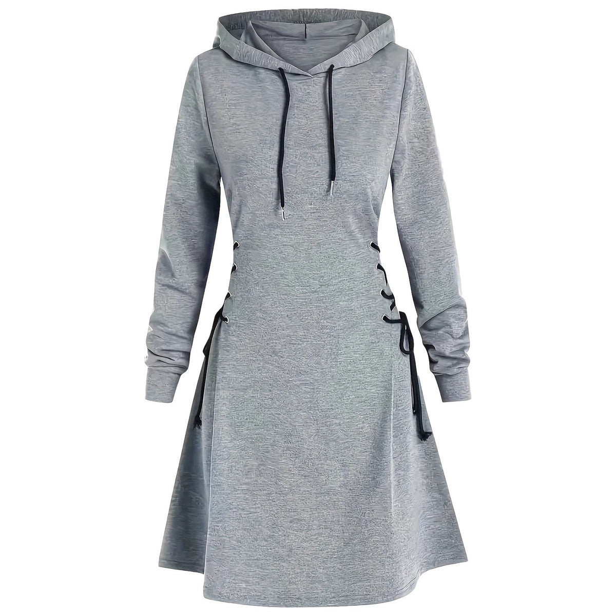Women's Lace-Up Waist Hooded Long-Sleeve Mini Dress - KaleaBoutique.com