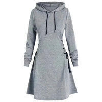 Women's Lace-Up Waist Hooded Long-Sleeve Mini Dress - KaleaBoutique.com