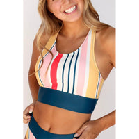 Women's Multicolor Striped Swim Bralette Top and High-Waist Bottoms 2 PC Tankini Set - KaleaBoutique.com