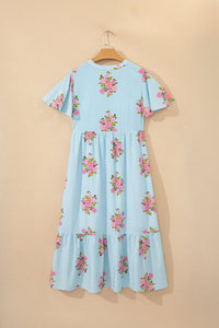 KaleaBoutique Comfortable Notched Neck Flutter Short Sleeve Floral Print Maxi Dress - KaleaBoutique.com
