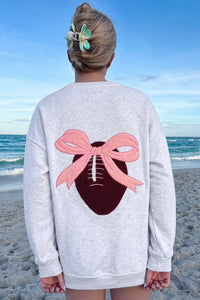 KaleaBoutique Comfortable Embroidered Football Bow Back Long Sleeve Sweatshirt - KaleaBoutique.com