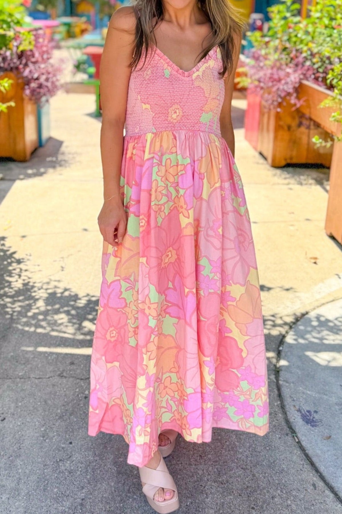 KaleaBoutique Comfortable Spaghetti Straps Floral Shirred High Waist Dress - KaleaBoutique.com