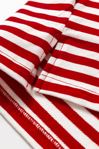 KaleaBoutique Stylish Striped Print Drop Shoulder Lace Trim Bracelet Sleeve Loose Top - KaleaBoutique.com